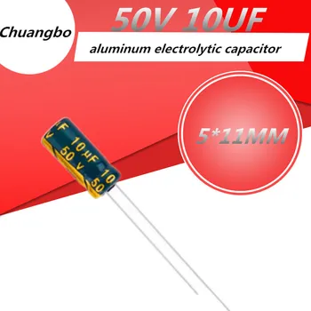 50tk/palju Higt kvaliteedi 50V10UF 50V 10UF 5*11MM madala ESR/takistus kõrge sagedusega alumiinium-elektrolüütkondensaatorid 50V kondensaatori 10UF 5*11MM