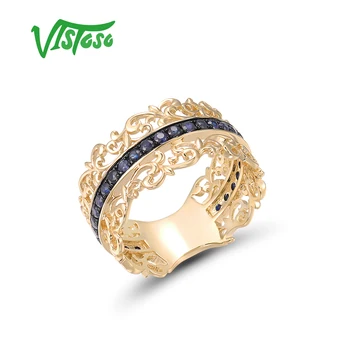 VISTOSO Authentic14K 585 Kollane Kuld Sõrmus Naistele Sädelev Sinine Safiir Leaf Ringi Õrn Pulmad Engagement Trahvi Ehteid
